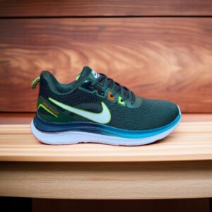 Nike Zoom Running Sneakers – Dark Green/Black with Neon Yellow & Orange Accents